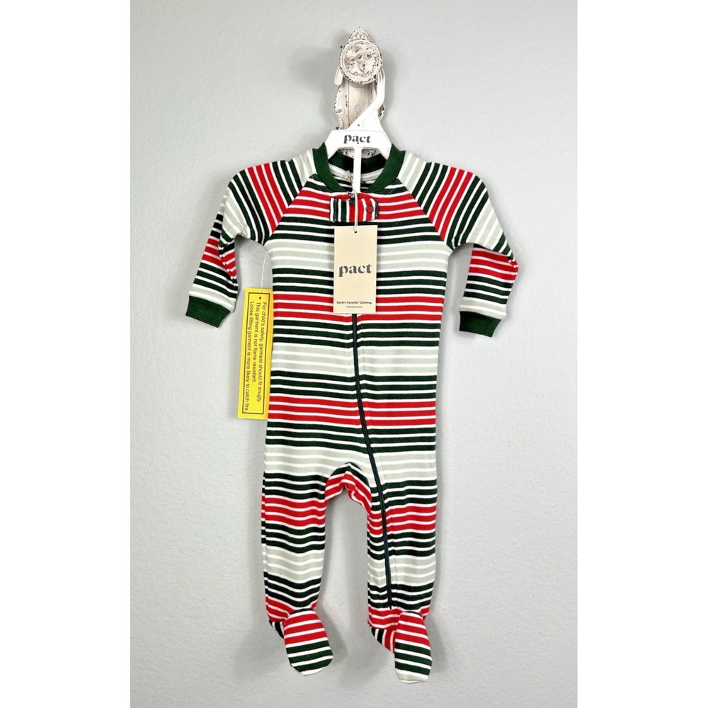 Pact Size 3-6 mos 100% Organic Cotton 1 Piece HOLIDAY Striped Pajamas Unisex NEW